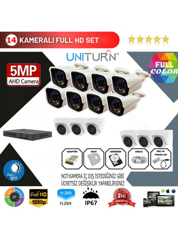 Uniturn 14'lu Kamera Seti 5MP 3.6MM Full Color Serisi…