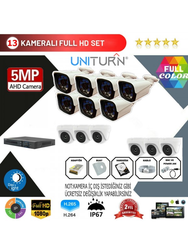 Uniturn 13'lu Kamera Seti 5MP 3.6MM Full Color Serisi…