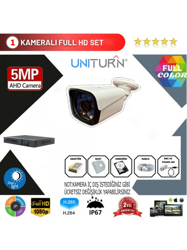 Uniturn 1'li Ahd Kamera Seti 5MP 3.6 MM…