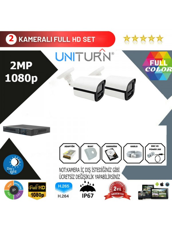 Uniturn 2'li Kamera Seti 2MP 1080P Full Color Serisi…