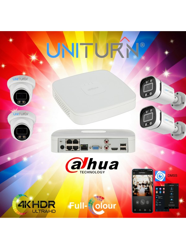 Dahua 4MP Uniturn Full Color (Gece Renkli) 4lü IP Kamera Seti…