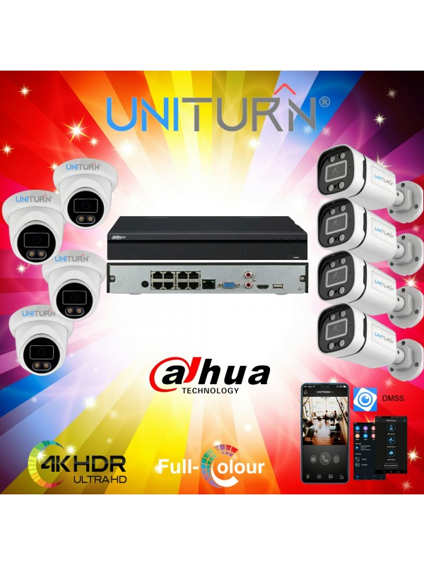 Dahua 4MP Uniturn Full Color (Gece Renkli) 8 li IP Kamera Seti…