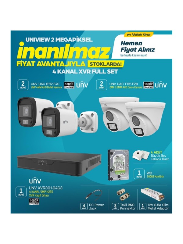 Uniview UNV 4'Lü Ahd Kamera Seti…